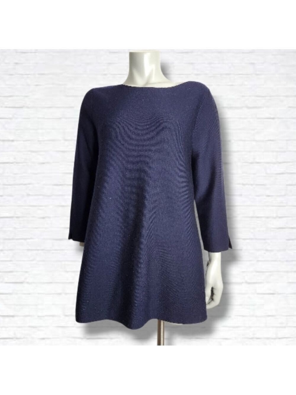 COS Navy Blue Wool Tunic Style Crewneck Sweater Top Size M